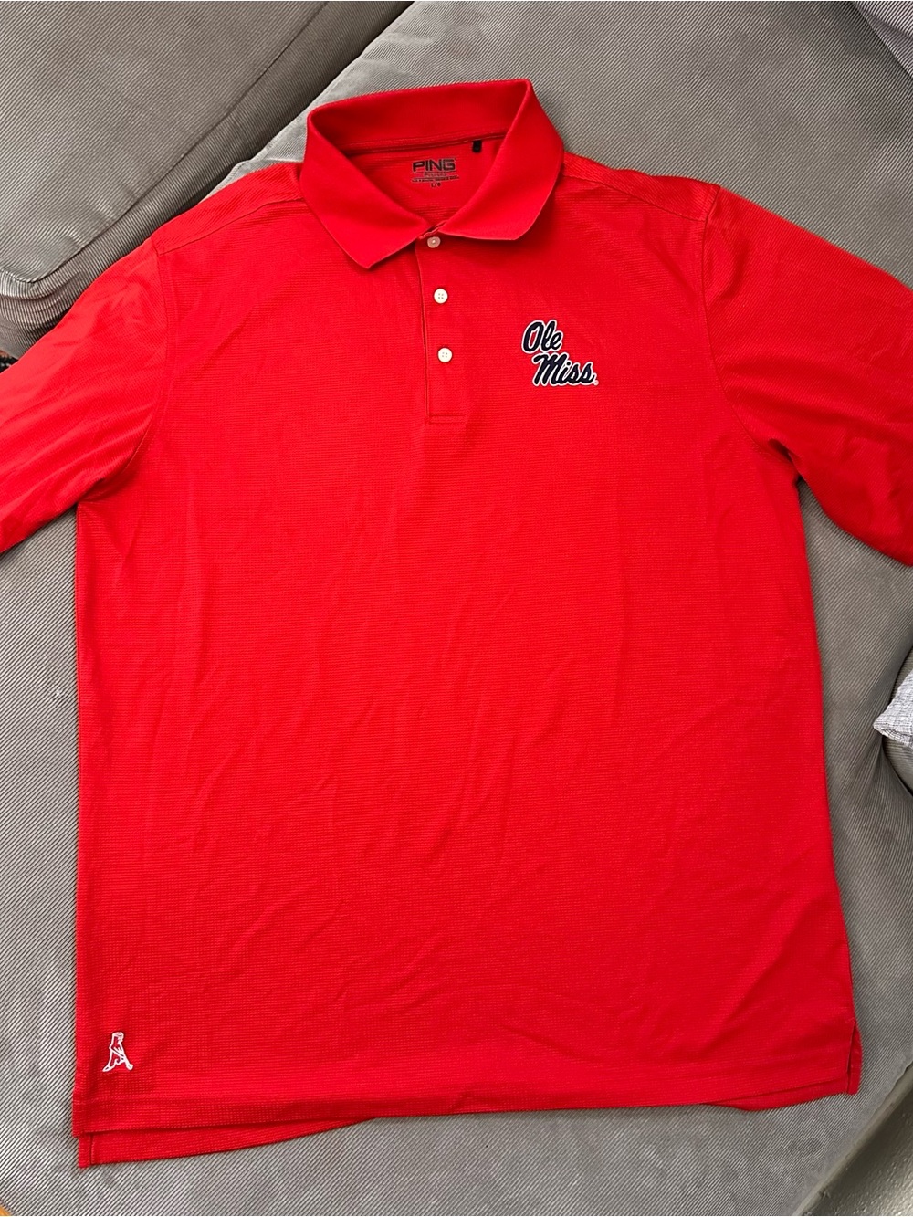 Ole Miss Rebels Polo Shirt MENS Large Ping Golf Casual Red Polyester Mississippi